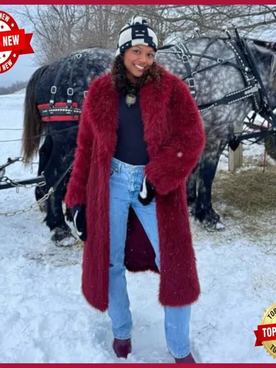 Long Faux Fur Coat Winter Warm Fluffy Overcoat Lapel Collar Regular Fit - Picture 2 of 7